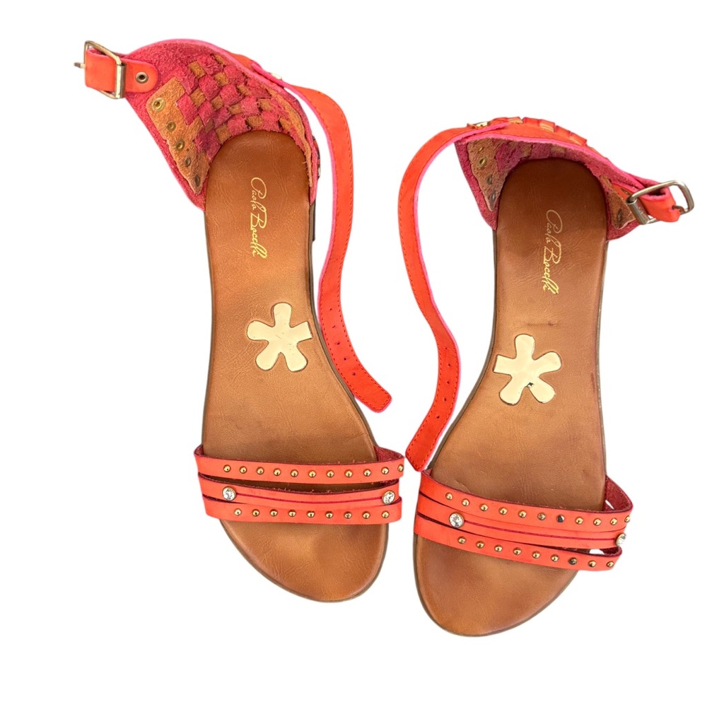 Paola Bacelli Coral Suede Ankle Strap Sandals With Rhinestones Strappy Sandals
